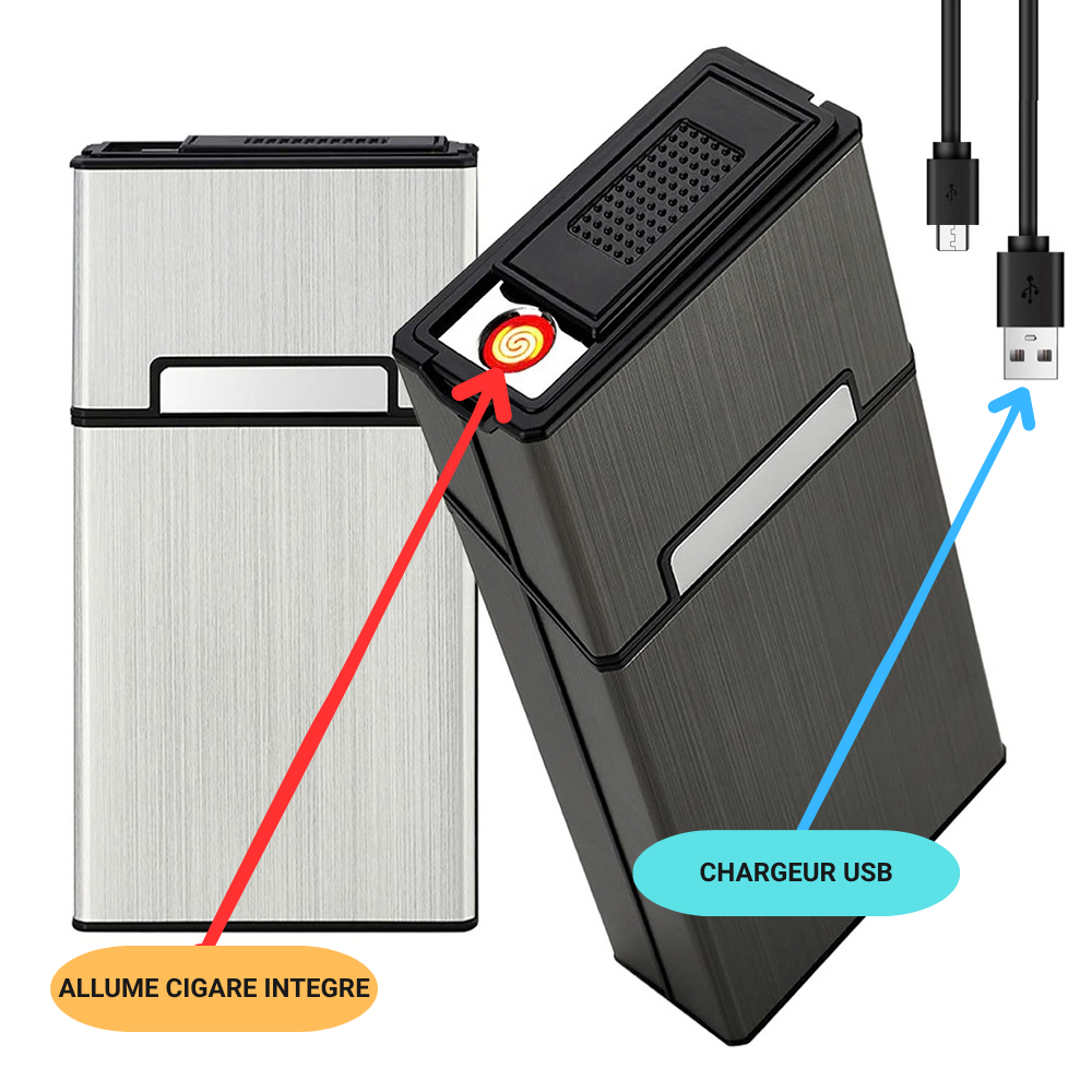 Étui à Cigarettes 2 en 1 avec Allume-Cigare Intégré - Rechargeable